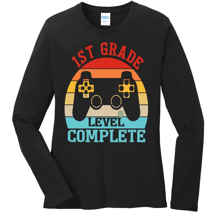 1st Grade Level Complete Last Day Of School Graduation Ladies Long Sleeve Shirt