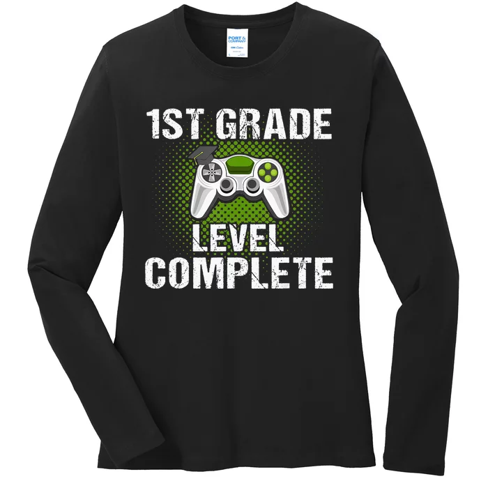 1St Grade Level Complete Graduation Student Video Gamer Ladies Long Sleeve Shirt