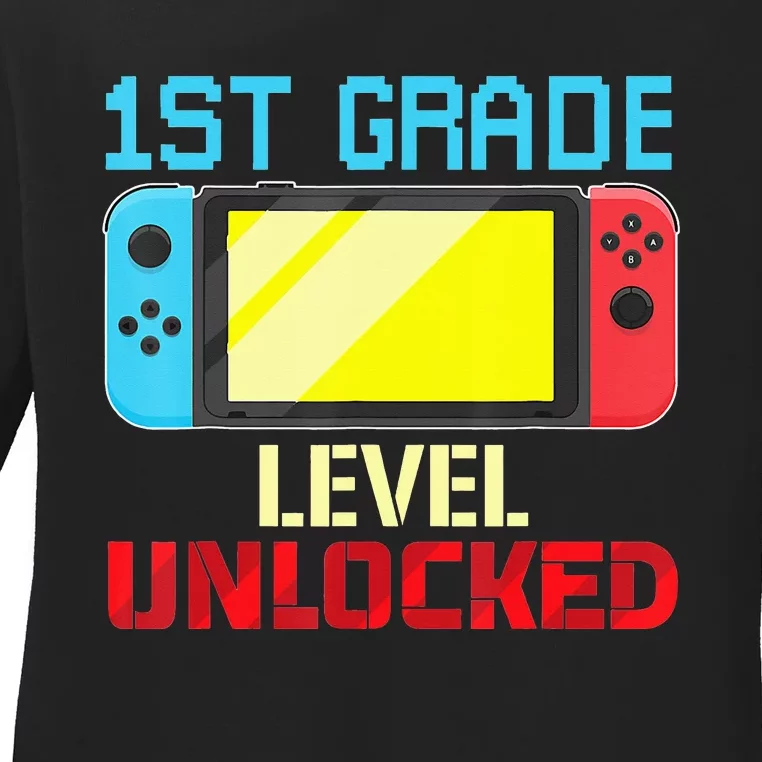 1St Grade Level Unlocked Gamer First Day Of School Ladies Long Sleeve Shirt