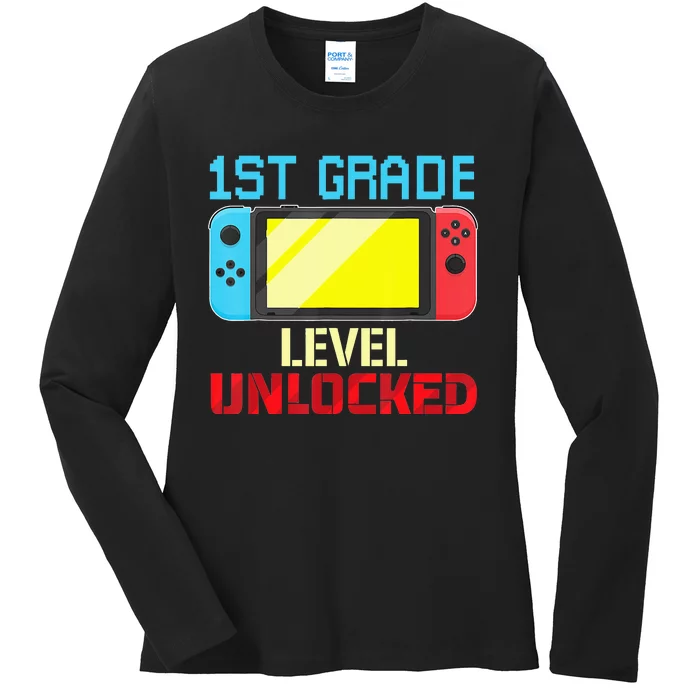 1St Grade Level Unlocked Gamer First Day Of School Ladies Long Sleeve Shirt