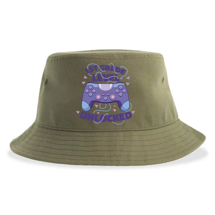 1st Grade Level Unlocked Back To School Gamer Sustainable Bucket Hat