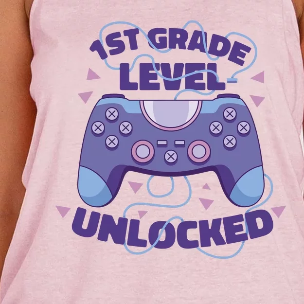 1st Grade Level Unlocked Back To School Gamer Women's Knotted Racerback Tank