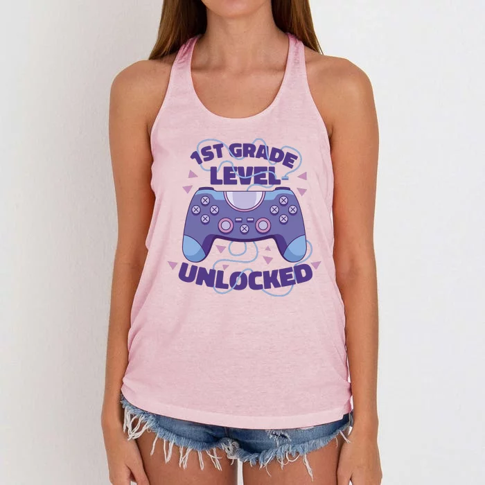 1st Grade Level Unlocked Back To School Gamer Women's Knotted Racerback Tank