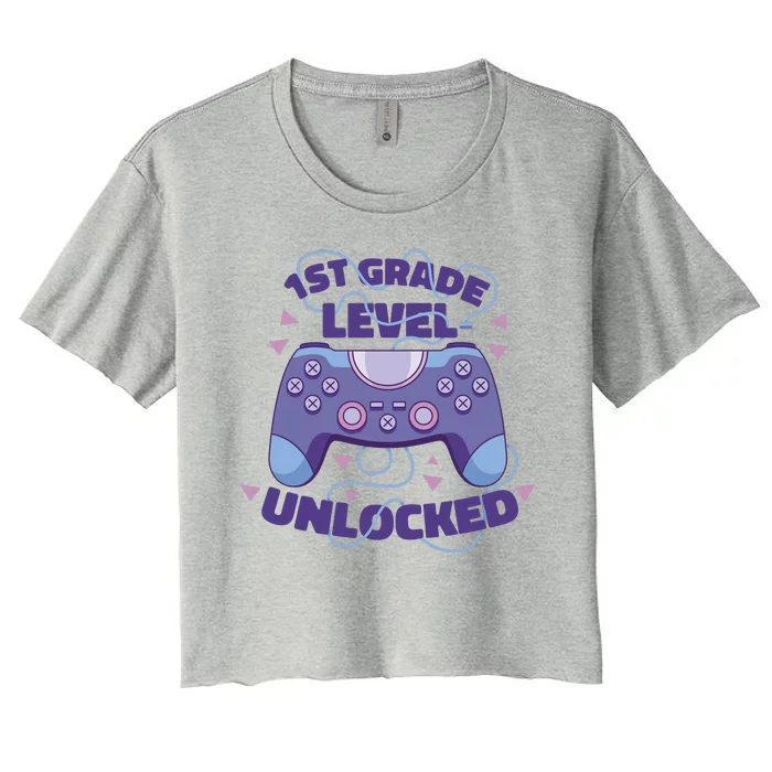 1st Grade Level Unlocked Back To School Gamer Women's Crop Top Tee