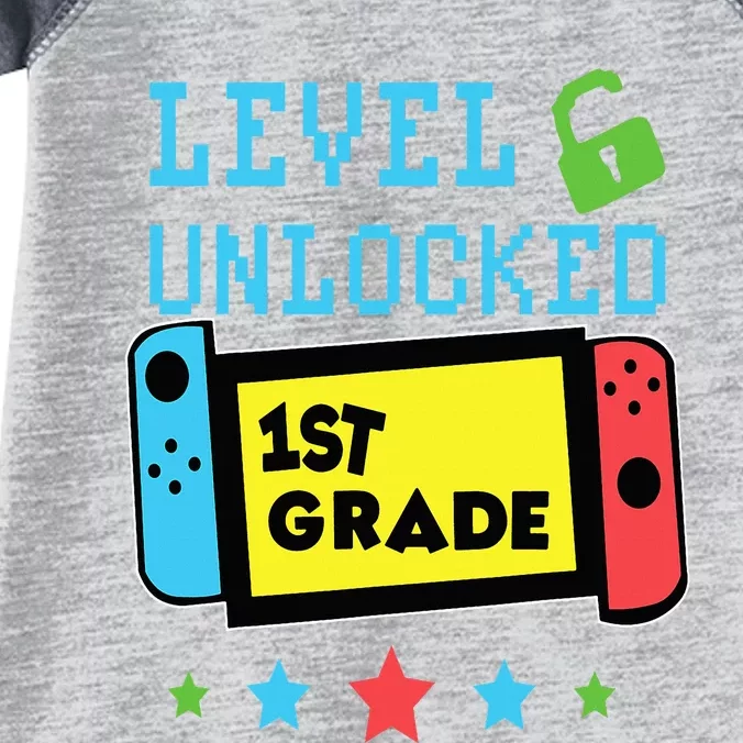 1st Grade Level Unlocked Gamer First Day Of School Infant Baby Jersey Bodysuit