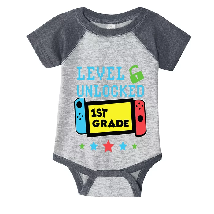 1st Grade Level Unlocked Gamer First Day Of School Infant Baby Jersey Bodysuit