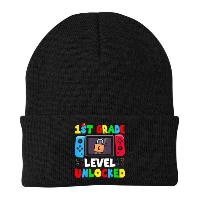 1st Grade Level Unlocked Back To School First Day Gamer Boy Knit Cap Winter Beanie