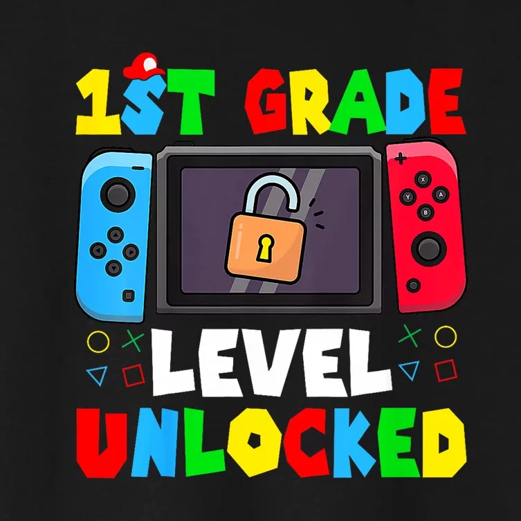 1st Grade Level Unlocked Back To School First Day Gamer Boy Women's Crop Top Tee