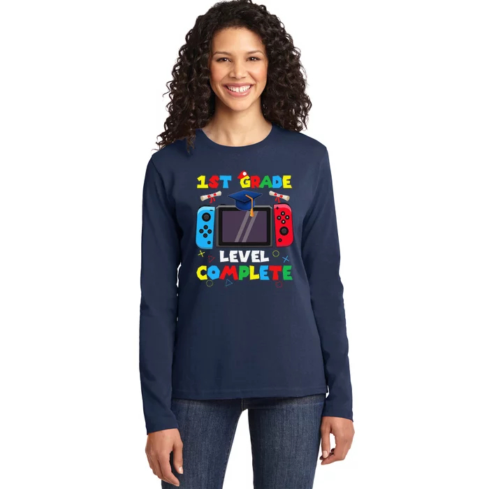 1st Grade Level Complete Graduation Class Of 2024 Boy Gamer Ladies Long Sleeve Shirt