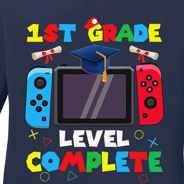 1st Grade Level Complete Graduation Class Of 2024 Boy Gamer Ladies Long Sleeve Shirt