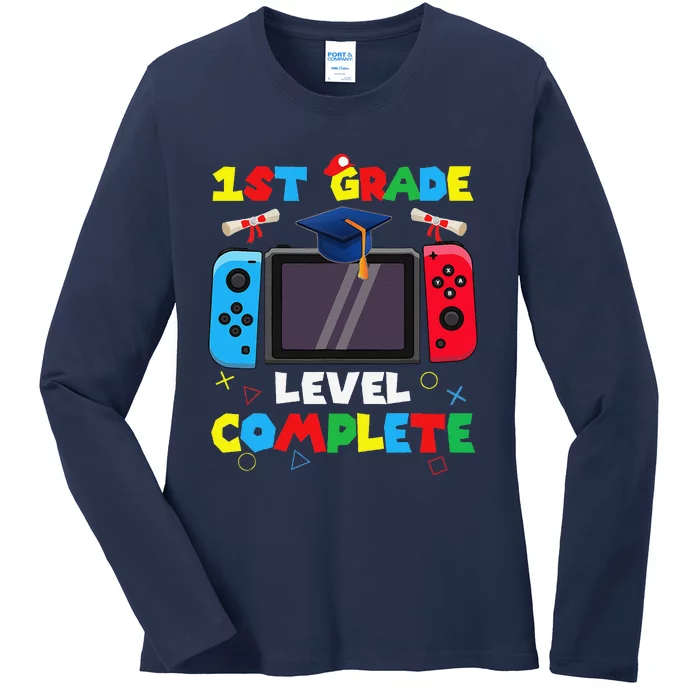 1st Grade Level Complete Graduation Class Of 2024 Boy Gamer Ladies Long Sleeve Shirt