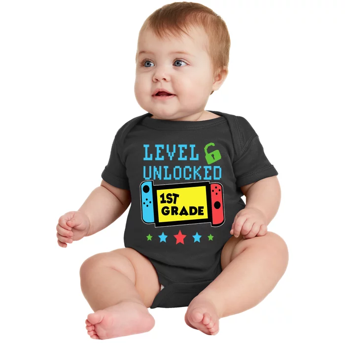 1st Grade Level Unlocked Gamer First Day Of School Baby Bodysuit