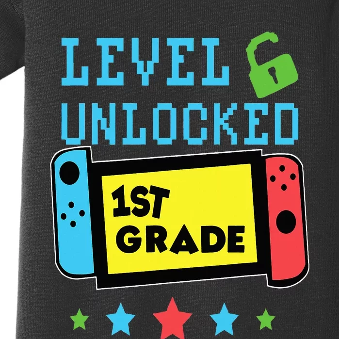 1st Grade Level Unlocked Gamer First Day Of School Baby Bodysuit