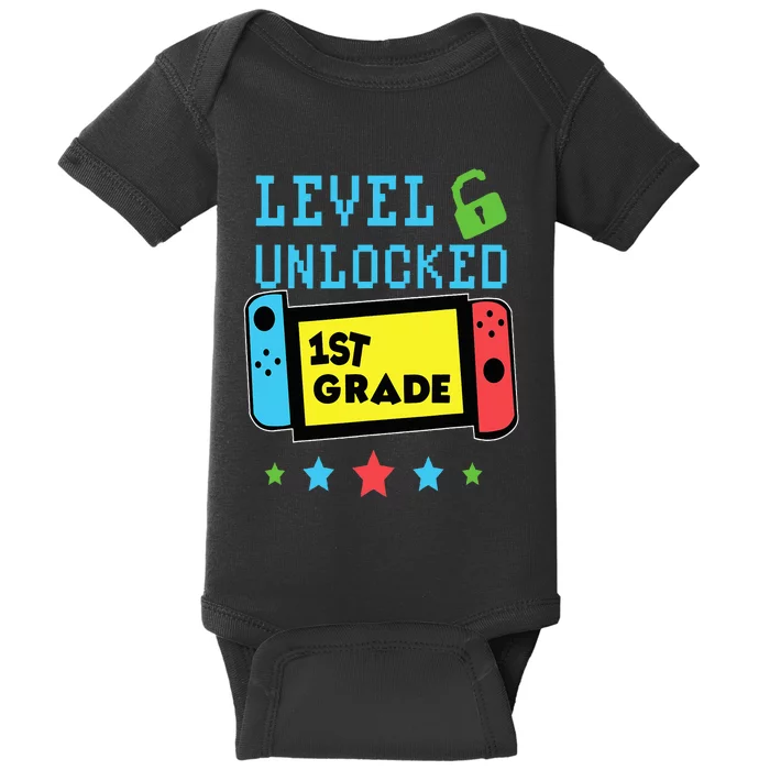 1st Grade Level Unlocked Gamer First Day Of School Baby Bodysuit