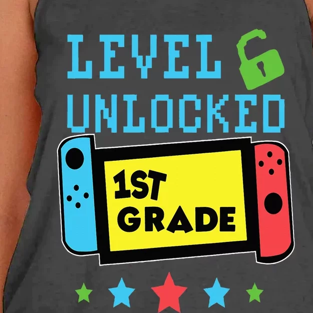 1st Grade Level Unlocked Gamer First Day Of School Women's Knotted Racerback Tank