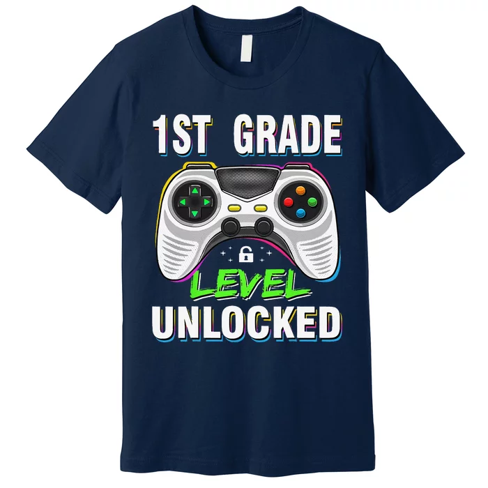 1st Grade Level Unlocked Gamer First Day Of School Gift Premium T-Shirt