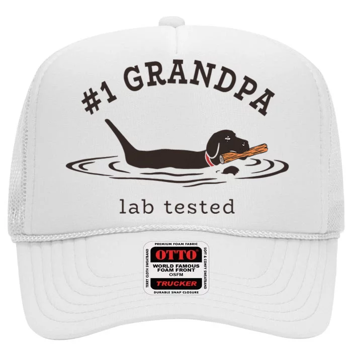 1 Grandpa Lab Tested Pun Labrador Retriever Dog Owner High Crown Mesh Trucker Hat