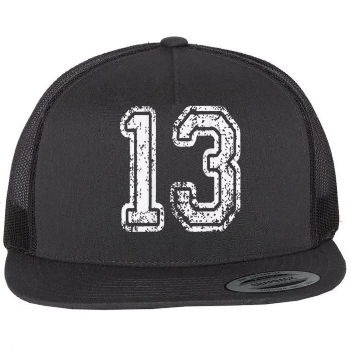 13 Grungy Numbered Sports Flat Bill Trucker Hat