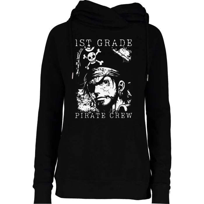 1st Grade Pirate Crew Halloween Student Teacher Womens Funnel Neck Pullover Hood