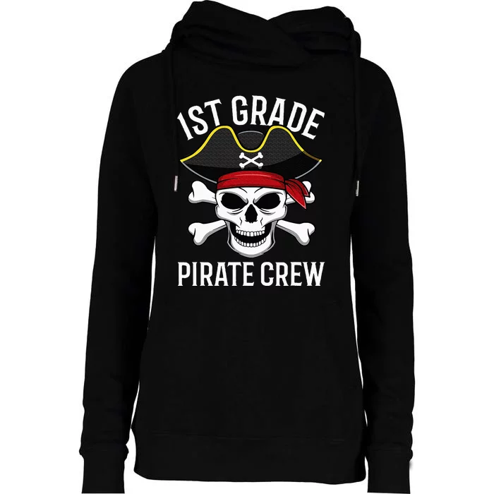 1st Grade Pirate Crew Halloween Costume Student Teacher Womens Funnel Neck Pullover Hood