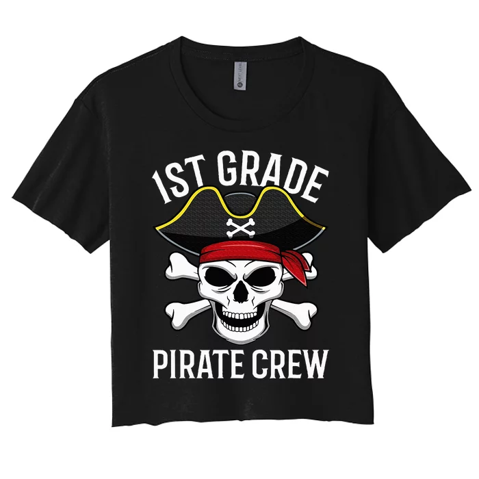 1st Grade Pirate Crew Halloween Costume Student Teacher Women's Crop Top Tee