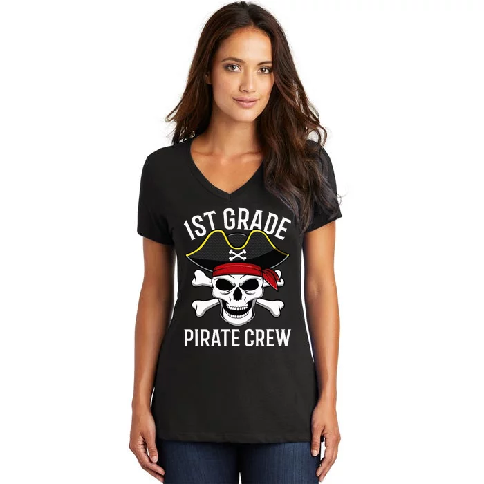 1st Grade Pirate Crew Halloween Costume Student Teacher Women's V-Neck T-Shirt