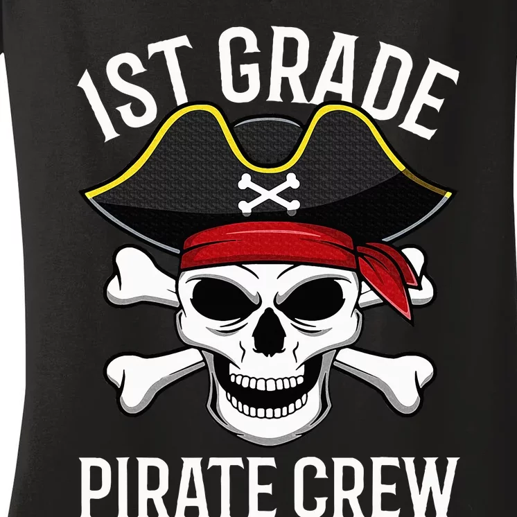 1st Grade Pirate Crew Halloween Costume Student Teacher Women's V-Neck T-Shirt