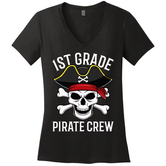 1st Grade Pirate Crew Halloween Costume Student Teacher Women's V-Neck T-Shirt