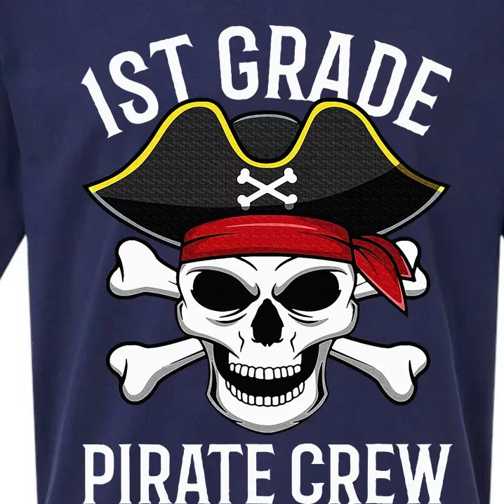 1st Grade Pirate Crew Halloween Costume Student Teacher Sueded Cloud Jersey T-Shirt