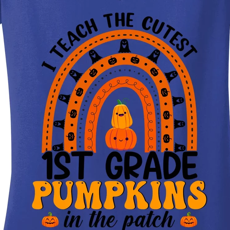 1St Grade Rainbow Teacher I Teach The Cutest Pumpkins Gift Women's V-Neck T-Shirt