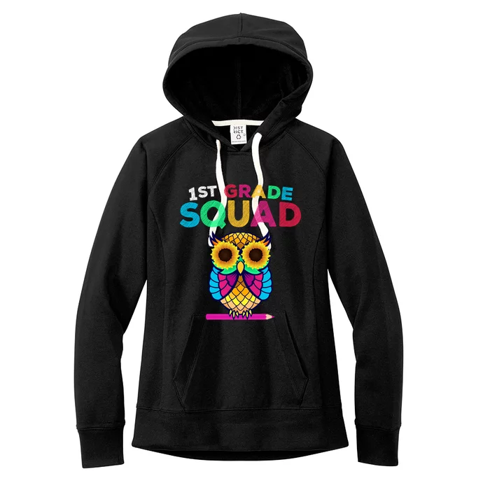 1St Grade Squad Sunflower Owl First Grade Teacher Gift Women's Fleece Hoodie