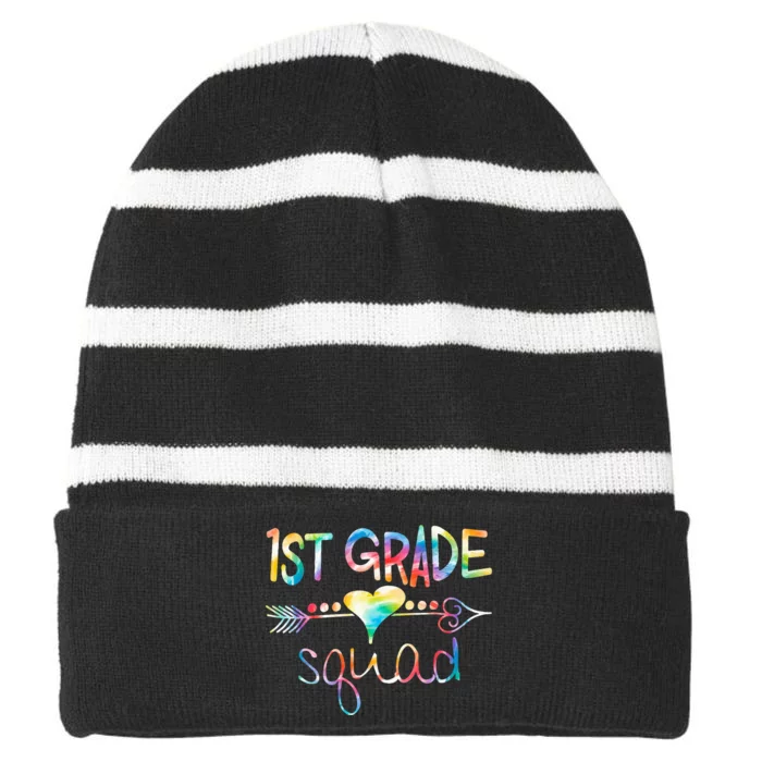 1st Grade Squad First Grade Team Teacher Striped Beanie with Solid Band