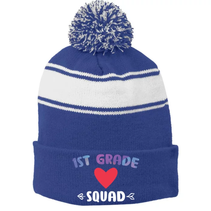 1St Grade Squad 1St Grade Cool Gift Stripe Pom Pom Beanie