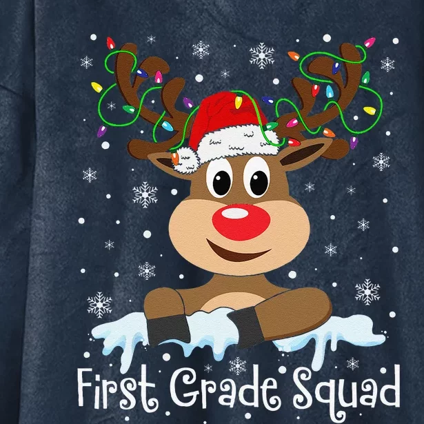 1st Grade Squad Reindeer Christmas First Grade Teacher Xmas Hooded Wearable Blanket