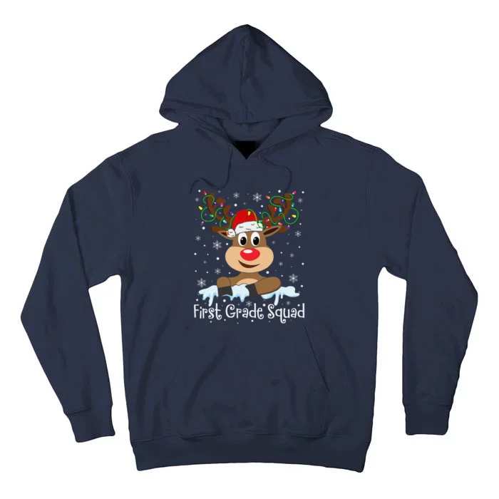 1st Grade Squad Reindeer Christmas First Grade Teacher Xmas Tall Hoodie