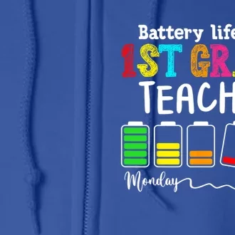 1st Grade Students Teacher Battery Life 1st Grade Instructor Gift Full Zip Hoodie