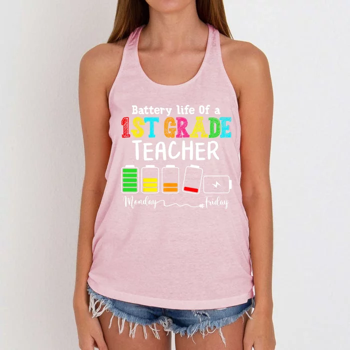 1st Grade Students Teacher Battery Life 1st Grade Instructor Gift Women's Knotted Racerback Tank