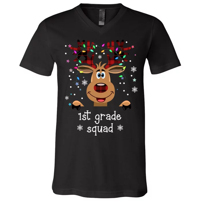 1st Grade Squad Reindeer Christmas V-Neck T-Shirt