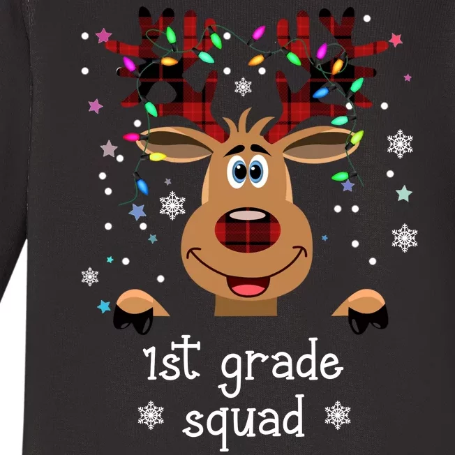 1st Grade Squad Reindeer Christmas Baby Long Sleeve Bodysuit