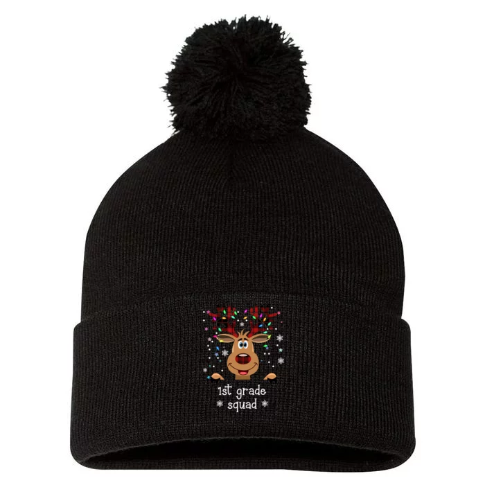 1st Grade Squad Reindeer Christmas Pom Pom 12in Knit Beanie