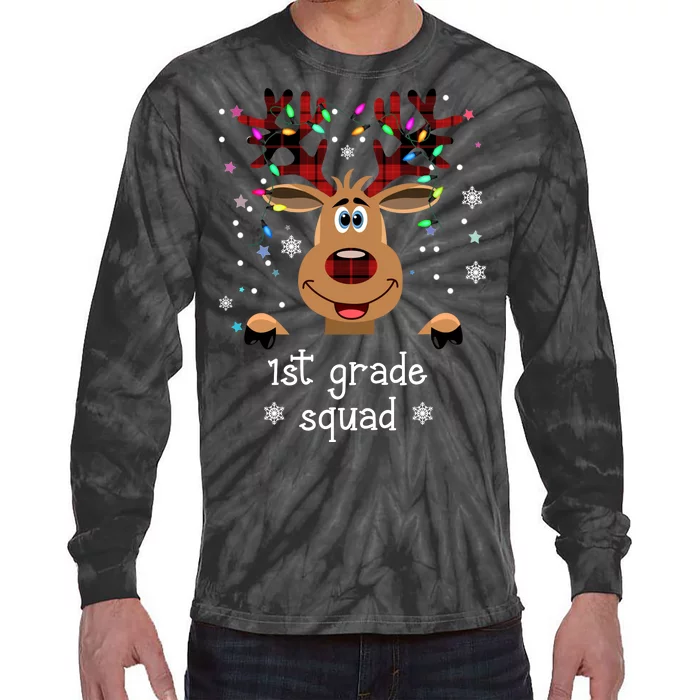 1st Grade Squad Reindeer Christmas Tie-Dye Long Sleeve Shirt