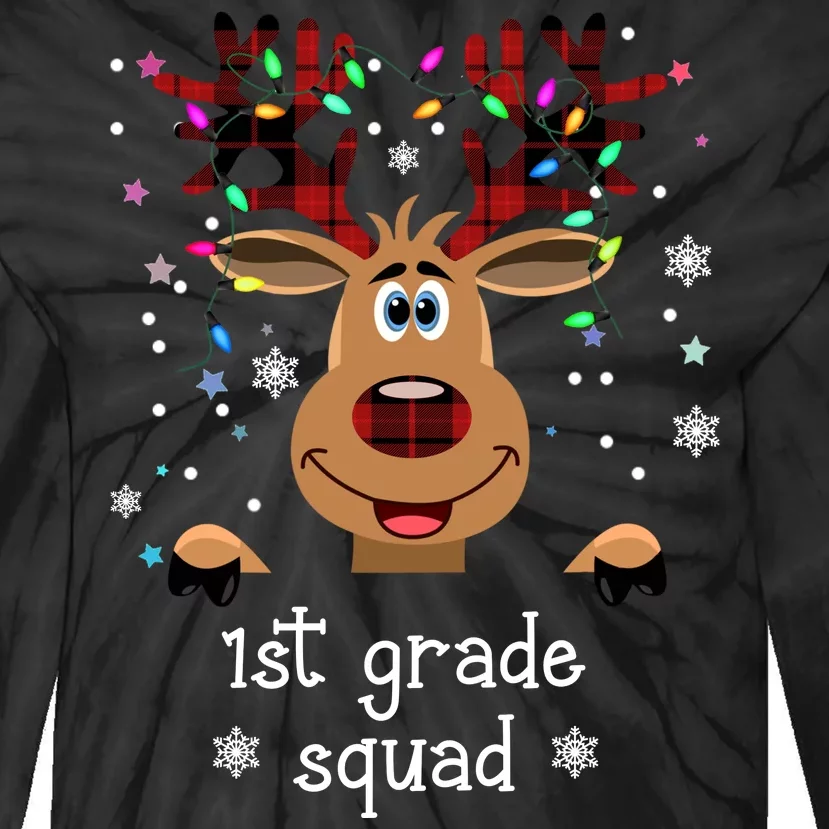 1st Grade Squad Reindeer Christmas Tie-Dye Long Sleeve Shirt