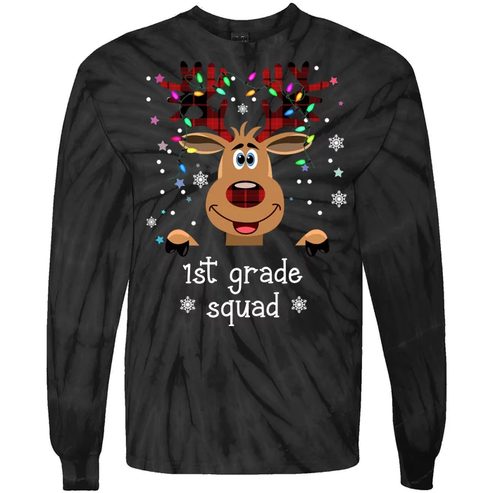 1st Grade Squad Reindeer Christmas Tie-Dye Long Sleeve Shirt