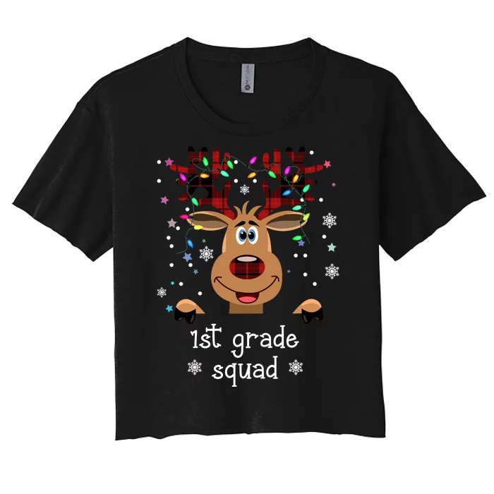 1st Grade Squad Reindeer Christmas Women's Crop Top Tee