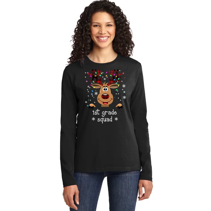 1st Grade Squad Reindeer Christmas Ladies Long Sleeve Shirt