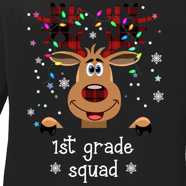 1st Grade Squad Reindeer Christmas Ladies Long Sleeve Shirt