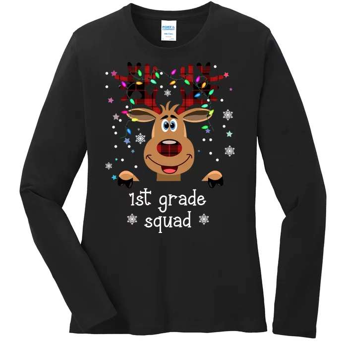 1st Grade Squad Reindeer Christmas Ladies Long Sleeve Shirt