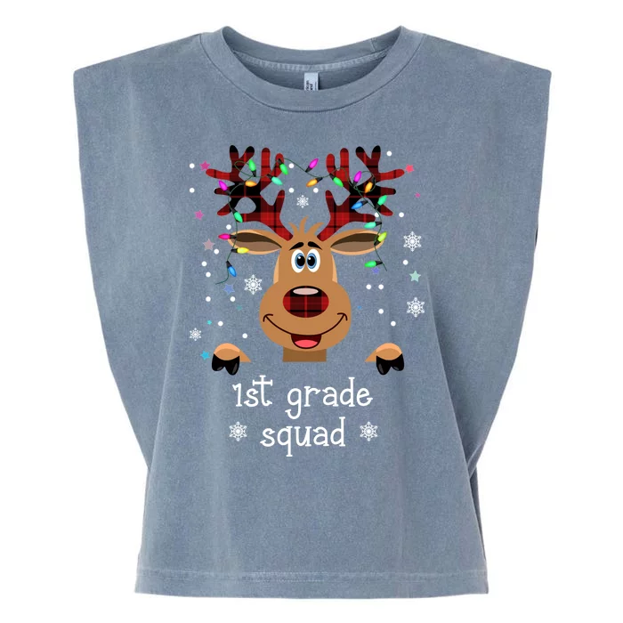 1st Grade Squad Reindeer Christmas Garment-Dyed Women's Muscle Tee