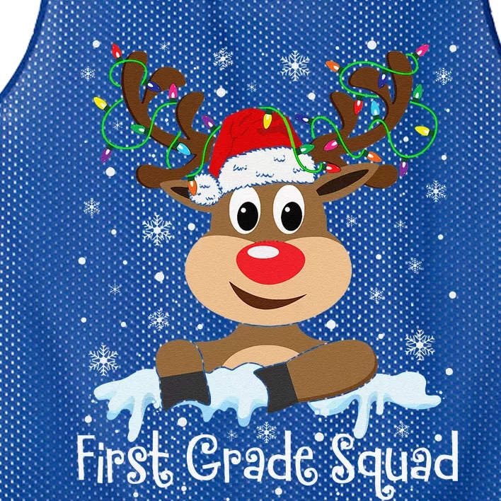 1st Grade Squad Reindeer Christmas First Grade Teacher Xmas Mesh Reversible Basketball Jersey Tank