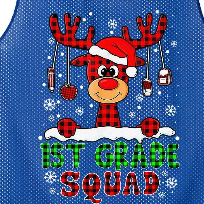 1st Grade Squad Reindeer Funny Teacher Christmas Pajama Xmas Mesh Reversible Basketball Jersey Tank